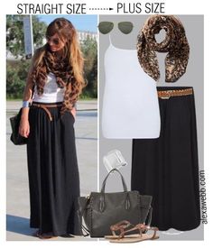 Leopard Scarf Outfit, Black Maxi Skirt Outfit, Maxi Skirt Outfit, Black Skirt Outfits, Maxi Outfits, Maxi Skirt Outfits, Black Maxi Skirt, Trendy Skirts, Leopard Print Scarf