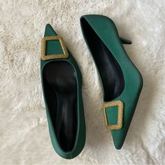 Brand New Never Worn No Original Box . Green Square Toe Heels For Formal Occasions, Party Court Shoes With Buckle Closure And Almond Toe, Party Almond Toe Court Shoes With Buckle Closure, Elegant Green Heels For Fall, Green Formal Heels For Fall, Green Almond Toe Court Shoes For Evening, Shoes Color, Shoes Women Heels, Original Box