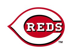 the reds logo is shown in red and white, with an eye on it's side