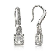 Suzy Levian New York Sterling Silver Cubic Zirconia Dangle Earrings - Petite drop dangle earringsLarger prong set Assher-cut cubic zirconia hanging fr Jewelry Cleaning Solution, Pure Silver, Prong Setting, Cubic Zirconia, Platinum, Dangle Earrings, On Sale, Stud Earrings, New York