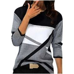 Patlollav Womens Tops O-Neck Stitching Contrast Color Long Sleeve T-Shirt Color/Size: Black/XL Gender: Women/Female/Girl It is made of high quality materials, durable enought for your daily wearing. I am sure you will like it! If you have any questions about this products, please feel free to contact us. We will contact you within 24 hours to provide you with a better solution. KEY: Womens fall fashion 2022, Christmas gifts, Womens plus size clearance, My orders Color: Beige.  Age Group: adult. Hipster Tops, Spring Tees, Fall Blouse, Casual Shirt Women, Elegante Casual, Black And White Design, Dressy Casual, Monokini, Trinidad