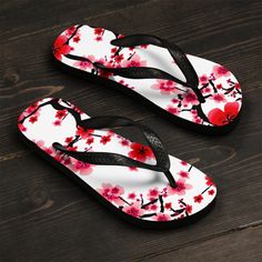 Let your feet breathe! With a high quality print, these Flip Flops are a must have item on the beach, around the house or to brighten up a special outfit on hot summer days. .: 100% Rubber .: Multiple sizes .: Textured black thong strap Prepare for an adventurous and carefree summer with a pair of colorful slippers that are created just for you! The rubber sole is lined with a soft fabric to make sure you feel comfortable wherever your day takes you. * Rubber sole * Customizable 100% polyester fabric lining * Black Y-shaped rubber straps * Toe post style Floral Flip Flops, Colorful Slippers, Sakura Tree, Womens Wedding Shoes, Slipper Sandals, Summer Sandals, Thong Sandals, Clothing Co, Sandals Summer