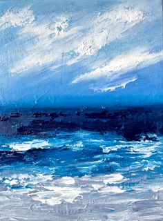 an oil painting of the ocean and sky