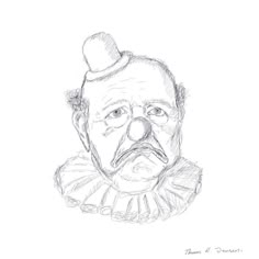 a drawing of a man with a hat on his head and an angry look to the side