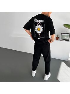 Men Youth T-Shirts, Men's Oversized Floral Print T-Shirt Baggy Crew Neck T-shirt For Spring, Spring Baggy Crew Neck T-shirt, Baggy Crew Neck T-shirt With Letter Print, Baggy Short Sleeve T-shirt With Letter Print, Sleeve Placket, Shirt Oversize, T Shirt Oversize, Pullover Designs, T Shirt Oversized