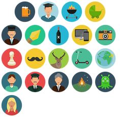 a collection of flat icons with different types of people and things to see on them