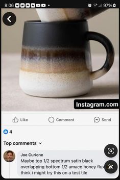 two coffee mugs stacked on top of each other with the caption instagram com