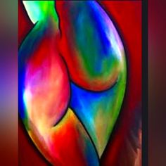 an abstract painting of a woman's torso in multi - colored colors on a black background