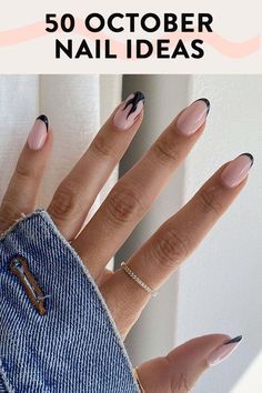 Structured Gel Manicure Halloween, Simple Halloween Design Nails, October Nail Designs Almond Shape, Uv Gel Nails Designs Fall, Tasteful Halloween Nails, Gel Overlay Nails Design Fall, Understated Halloween Nails, October Nails Natural, Halloween Nails Gel Almond