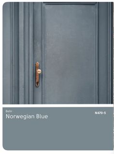 a blue door with the words norwegian blue on it and an image of a wooden handle