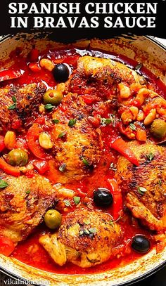 the spanish chicken in brava's sauce is ready to be eaten and served