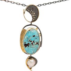 Large Turquoise & Gold Sterling Silver Pendant Necklace - Born To Glam Jewelry Fashion Trends, Trending Fashion, Sterling Silver Necklace Pendants, Gorgeous Necklaces, Fort Lauderdale, Silver Pendant Necklace, Pearl Pendant, Sterling Silver Pendant, Beautiful Earrings