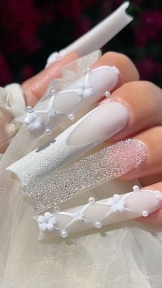 Nagel Tips, White Acrylic Nails, Long Square Acrylic Nails, Nail Swag, Bling Acrylic Nails, Pink Acrylic Nails, Square Acrylic Nails