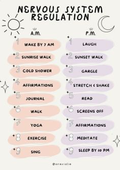 Infj Morning Routine, Reset Nervous System, Low Dopamine Morning Routine, How To Regulate Your Nervous System, Regulate Nervous System, Morning And Evening Routines, Nervus Vagus, Nervous System Regulation, Evening Routines