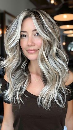 25 Platinum Blonde Hair Color Ideas to Add Sparkle Gray Balayage With Money Piece, 3 Tone Blonde Hair, Winter Hair Color To Hide Grey, Face Framing Platinum Highlights, Long Hair Color Ideas Blonde, Blonde And Brown Chunky Hair, Platinum And Lowlights, White Blonde With Dark Lowlights, Chunky Icy Blonde Highlights