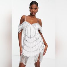 Beautiful Embelished White Crystal Dress! Worn Once For A Few Hours. White Crystal Dress, Crystal Dress, Asos Dresses, White Crystal, Asos, Cocktail Dress, Size 6, Mini Dress, Womens Dresses