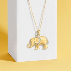 Ross-Simons - Gold Over Silver Elephant Pendant Necklace, Diamond Accent. 18". This sacred symbol is as adorable as it is meaningful. In 18kt yellow gold over sterling silver, this elephant pendant necklace is adorned with a single diamond accent for a touch of sparkle. Suspends from a cable chain. Springring clasp, 18kt gold over sterling elephant pendant necklace. Diamond birthstones are the perfect gift for April birthdays. Pendant Necklace Diamond, Necklace With Diamond, Elephant Pendant Necklace, Silver Elephant, Diamond Birthstone, Silver Elephants, Sacred Symbols, Necklace Diamond, Fine Jewelery