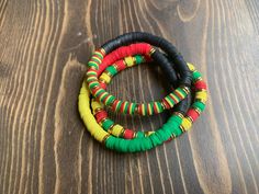 Rasta Heishi Clay Bracelets - Etsy Bracelets Hippie, Clay Bracelets, Bracelets Design, Earring Sets, Hippie Bracelets