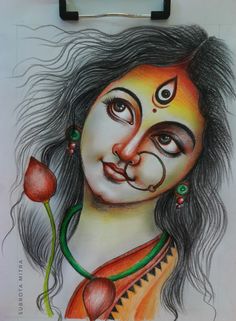 a pencil drawing of a woman with flowers in her nose and nose ring on it