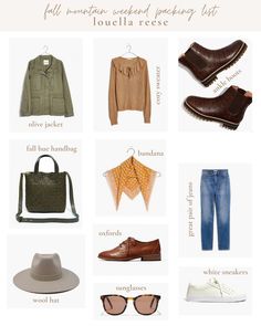 an image of clothes and accessories that are in the style of women's clothing