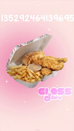 an advertisement for a fast food restaurant with chicken and french fries in a takeout box