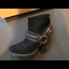 Incredible Freebird Booties, Black Suede With Leather And Chain Harness, Wood Heel. I’m Crazy For Them, But They’re Just Too Big For Me. Never Worn. Black Western Boots With Leather Footbed, Western Style Black Moto Boots With Leather Footbed, Western Black Moto Boots With Buckle Closure, Black Western Boots With Buckle Closure, Black Western Moto Boots With Closed Toe, Western Style Black Moto Boots With Closed Toe, Black Moto Boots With Stacked Heel And Snip Toe, Black Closed Toe Boots With Heel Loop, Black Western Booties For Fall