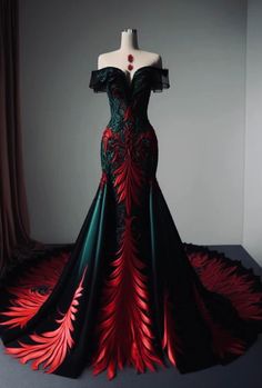 Black And Red Dress, Red And Black Dress, Gorgeous Gowns, Beautiful Gowns