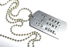 Powerful hand stamped military style dog tag. You can CUSTOMIZE words and numbers or use the existing message. Perfect for both males and females! I hand stamped the words in the silver metal dog tag. I can stamp numbers too! You can purchase the PENDANT ONLY, the pendant with a necklace of your choice, or the split ring key chain. Just use the pull down menu. The stamping will have a handmade quality to it...not perfect line up as a machine would do. :) This just adds to the uniqueness to it! T Handmade Graduation Gifts, Military Necklace, Military Dog Tag, Stamp Jewelry, Concord Nh, Military Dog, Metal Stamped Jewelry, Farm Photography, Diy Bracelet Designs