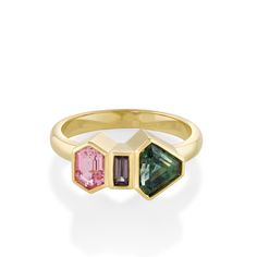 1.40ct Teal Sapphire & Tourmaline Linear Ring – Marrow Fine Purple Tourmaline, Five Golden Rings, Marrow Fine, Stackable Engagement Ring, Multicolor Jewelry, Cool Wedding Rings, Gold Hamsa, Teal Sapphire, Golden Ring