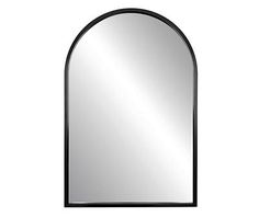 a black arched mirror on a white background with clippings to the left and right side