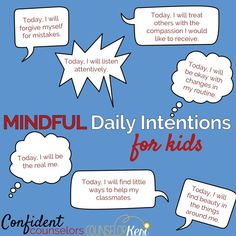 a poster that says mindful daily intentionss for kids