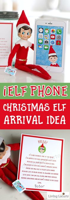 an elf is sitting on top of a desk with the text help phone christmas elf arrival idea