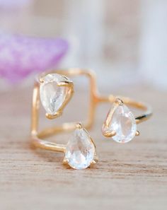 Gold Ring * White Topaz * Adjustable * Wrap * Delicate * Bridal * Wedding * Jewelry * Stone * Statement * Gift For Her *Proposal Ring*BJR152 Wedding Bridal Jewellery, Proposal Ring, White Ring, White Topaz, Metal Bands, Stone Jewelry, Gold Vermeil, Topaz, Natural Gemstones