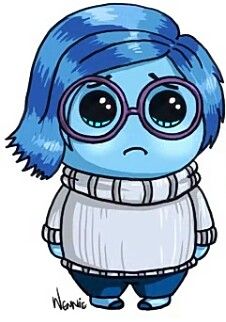 a drawing of a blue haired girl wearing glasses and a sweater with her hair pulled back