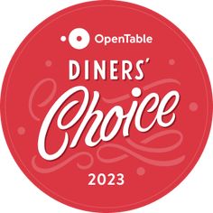 a red circle with the words diner's choice in white lettering on it and an opentable logo