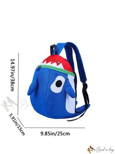 Bird in Bag - Cartoon-Style Sharks-Shaped Backpack for Kids, Trendy Color Block Blue Cartoon Bags For Back To School, Blue Cartoon Backpack Bag, Blue Cartoon Style Backpack Bag, Blue Cartoon Backpack, Blue Cartoon Backpack For Everyday Use, Back To School Cartoon Backpack, Blue Cartoon Travel Bag, Cartoon Backpack For Playtime, Preppy Bags