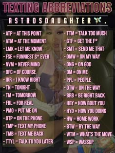 a poster with the words texting abbreviations