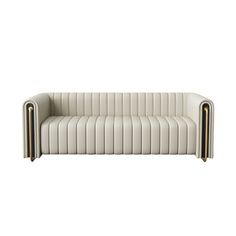 a white couch with gold legs on a white background