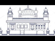 an outline drawing of a building with domes