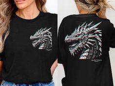 Unleash the power of the future with this stunning Futuristic Dragon Art Graphic Tee. Featuring an intricate 3D Robotic Dragon Head Design, this shirt is perfect for anyone who loves bold and unique graphic apparel. The dragon illustration, with its detailed and fierce design, is sure to make a statement. Whether you're looking for a cool new addition to your wardrobe or a distinctive gift for a loved one, this tee promises to impress. Perfect for casual wear, this shirt pairs easily with jeans, Cool Dragons, Dragon Illustration, Dragon Head, Graphic Apparel, Dragon Art, Clothing Items, Casual Wear, Favorite Outfit, Graphic Tees