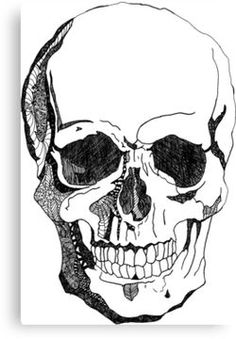 a black and white drawing of a human skull