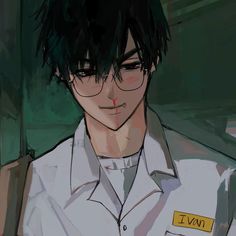 an anime character with black hair and glasses