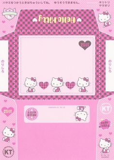 an open box with hello kitty stickers on the front and side, in pink gingham