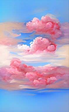 an abstract painting of pink clouds against a blue sky