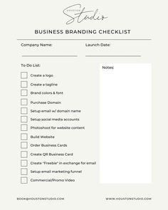 the business branding checklist is shown