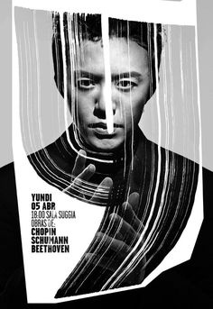 a poster with a man's face in the center and lines coming out of it