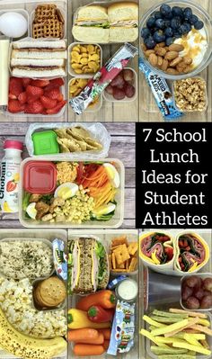 This is a photo of the 7 different school lunch ideas described in the article or post. Lunch Ideas For Athletes, Athlete Meal Plan, Bento Japanese, High School Athlete, High Protein Lunch Ideas, Athlete Food, School Lunch Recipes, Lunch Options, Quick Lunch Recipes