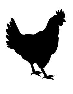 a black and white silhouette of a chicken