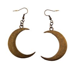 "simple, large, bronze earrings of crescent moons. they dangle from nickel-free, hypoallergenic hooks, that should be suitable for sensitive ears. moons are about 1.5\" tall." Moon Phases Bracelet, Gothic Pendant, Crescent Earrings, Romantic Necklace, Mermaid Pendant, French Hook Earrings, Crescent Moon Earrings, Crescent Moon Pendant, Bronze Earrings