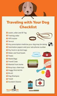 a poster with the words traveling with your dog checklist on it's side